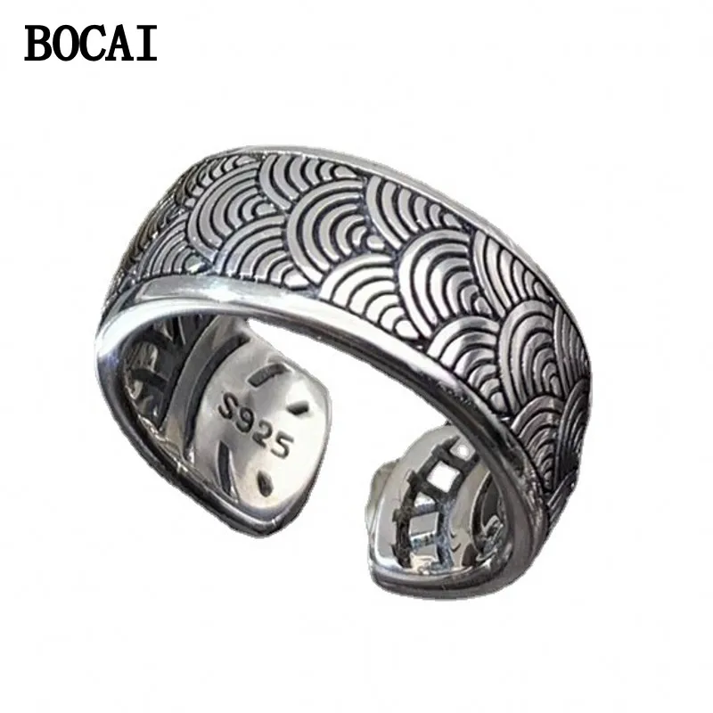 

BOCAI New S925 Sterling Silver Vintage Simple Fashion Personalized Men's Dragon Scale Open Ring