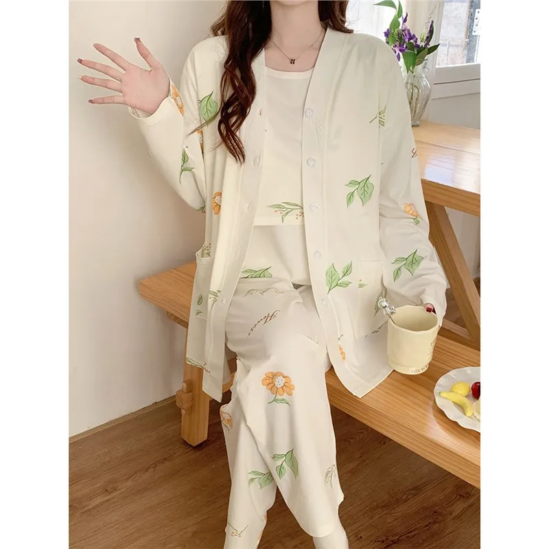 3PCs/Set Cotton Maternity Nursing Sleepwear Breastfeeding Nightwear for Pregnant Women Pregnancy Breast Feeding Pajamas Suits