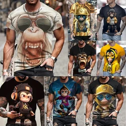 3D Cartoon Style Monkey Pattern Print T-shirt For Men/Women Hip Pop Trend Short Sleeve T shirt Top Summer Street Personality Tee