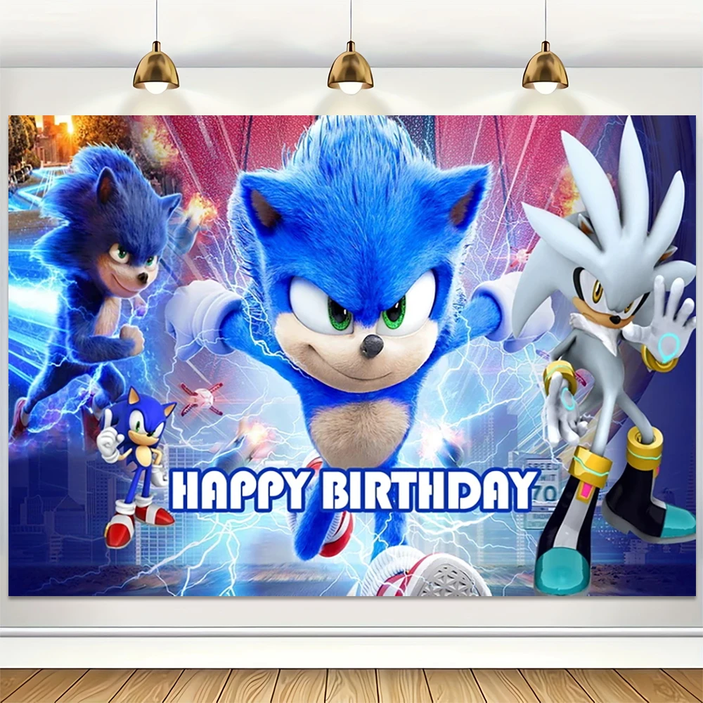 Sonic Blue Vinyl Backdrop Boys Birthday Party Decoration Tło fotograficzne Kids Baby Shower Photo Studio Banner Props