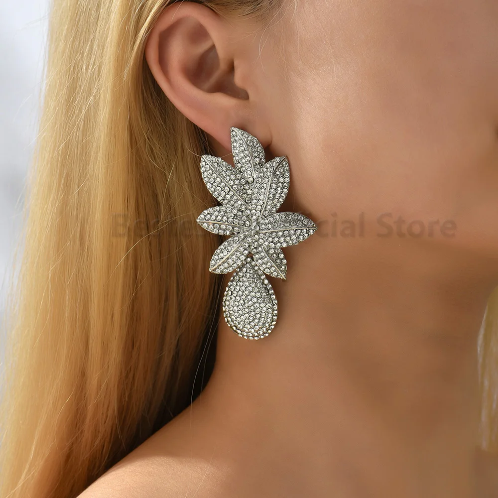 Fashion Geometric Metal Full Crystal Dangle Earrings For Women Girls Holiday Hawaii Party Luxury Quality Jewelry Ear Accessories