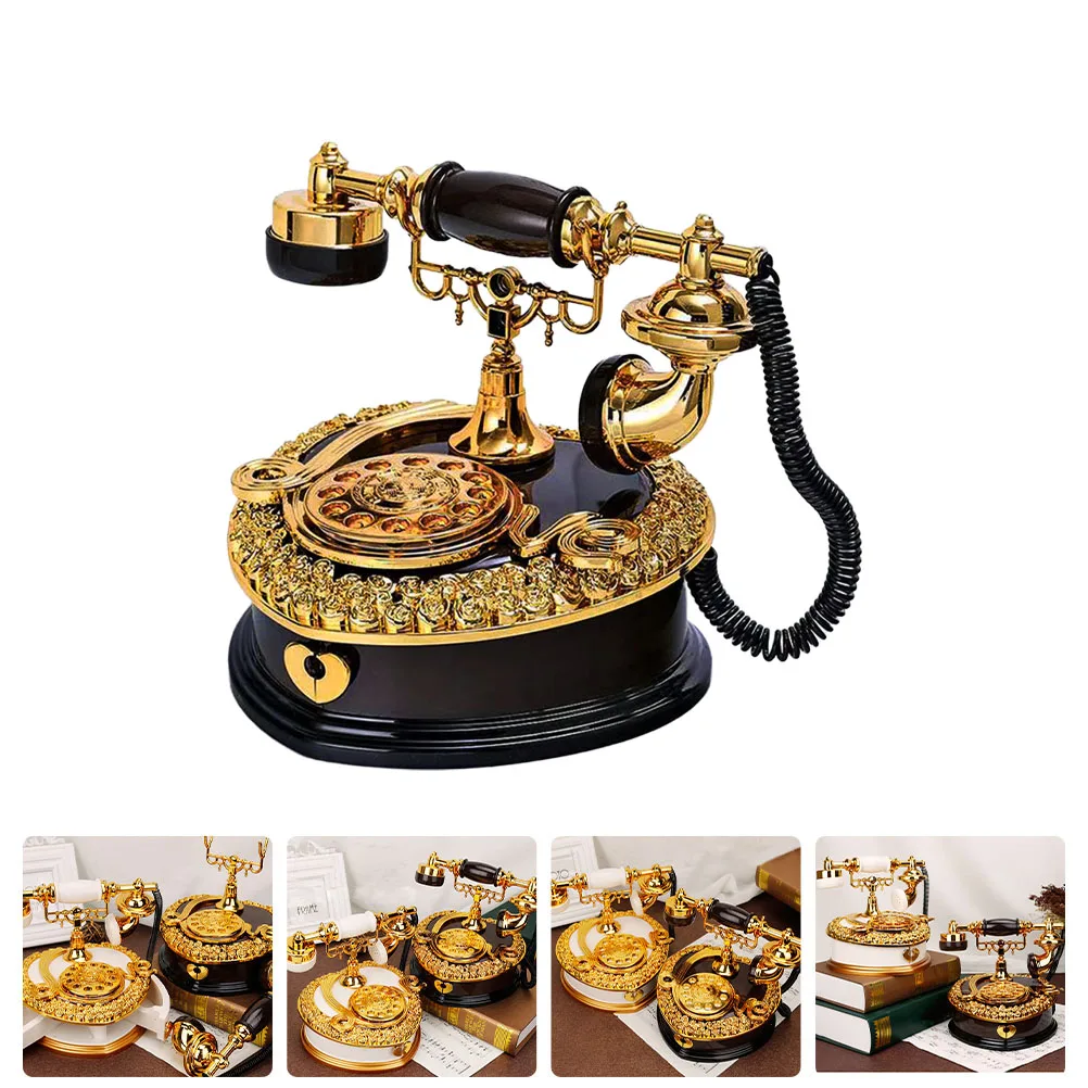 

Retro Telephone Music Girls Gift Office Decoration Storage Rotatable Musical Box Earrings Organizer Vintage Adornment Desktop