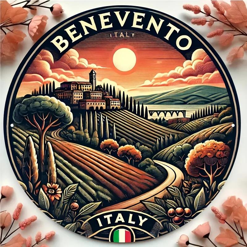 1 Stück Vintage BENVENTO Italien Metallschild – 20,32 cm x 30,48 cm Aluminium-Wandkunst, Retro-Dekorationsschild für Zuhause, Café, Bar, für Ma