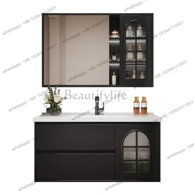 

French light luxury waterproof bathroom cabinet ceramic integrated basin household bathroom washbasin cabinet