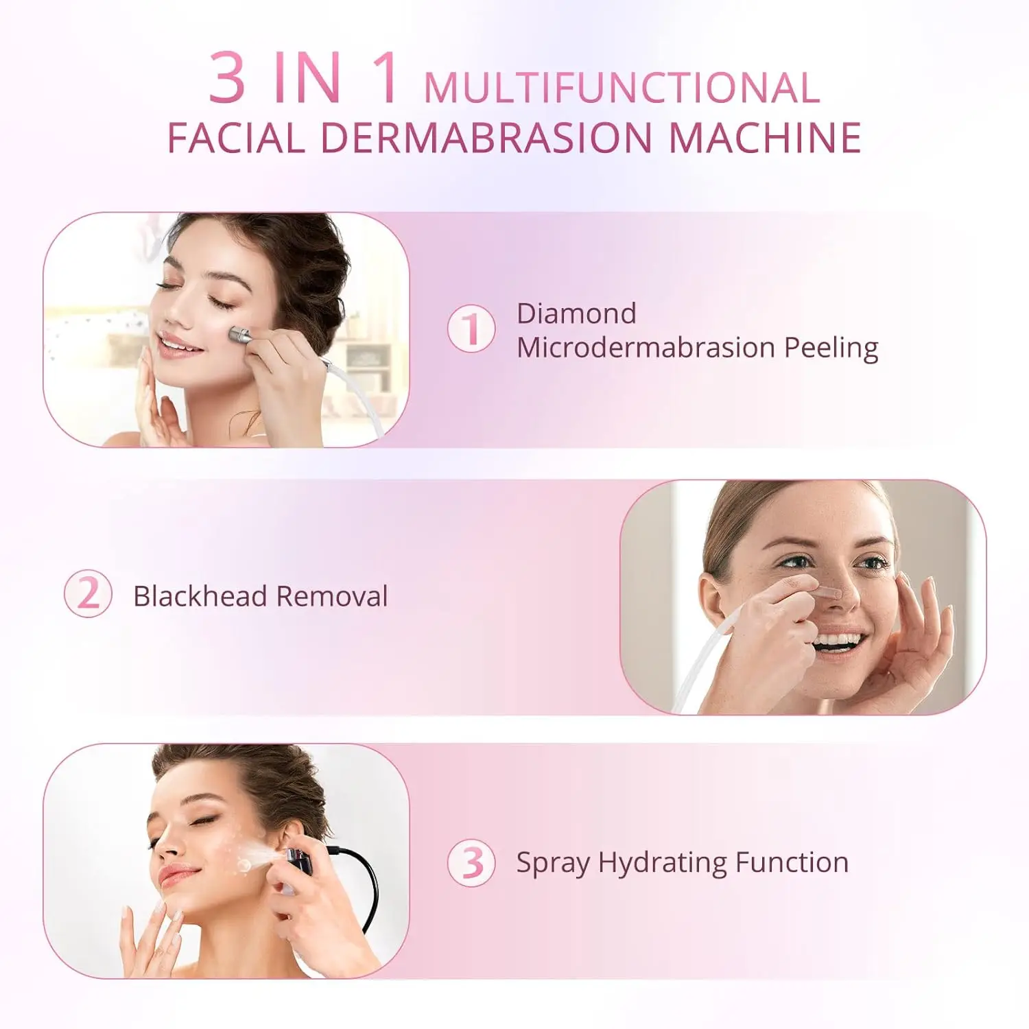 Máquina de microdermoabrasión de diamante 3 en 1, dermoabrasión Facial profesional para el cuidado de la piel, eliminación de espinillas