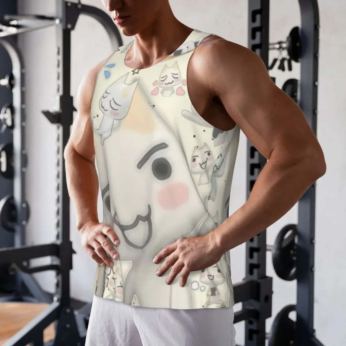 Quick Dry Cartoon Animation Toro Inoue Cat 7 Gym Tank Muscle Sleeveless Shirt Bodybuilding Breathable Vest
