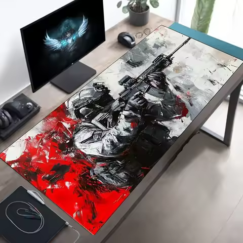 Soldier Pattern Gaming Mouse Pad Anti-Slip Rubber Base Precision Stitched Edge 400X900 Desk Mat for Office Gun Anime Mousepad