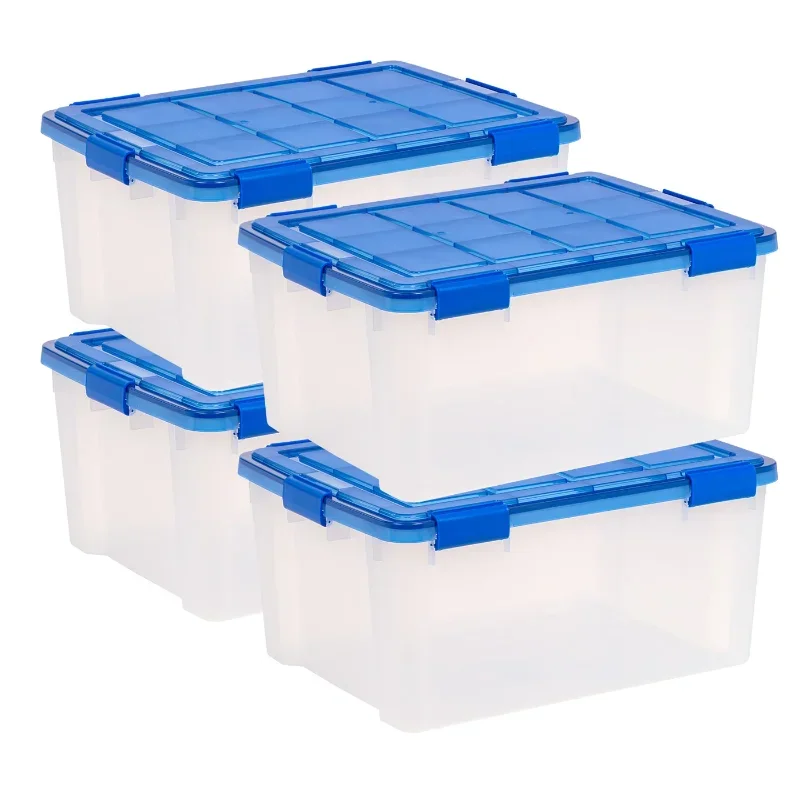 60 Quart WeatherPro™ Gasket Clear Plastic Storage Box with Lid, Blue, Set of 4storage  storage boxes  storage box