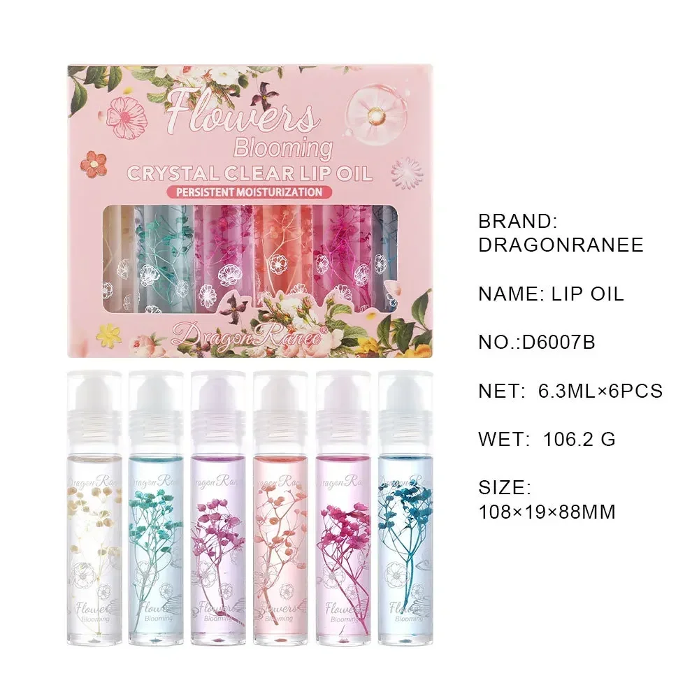 6-teiliges Lippenöl-Set, feuchtigkeitsspendend, Reparatur, Lipgloss, Glanz, wasserdichte Textur, professionelles Mode-Lipgloss-Set, 6,3 ml * 6