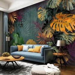 Custom Any Size Wallpaper Tropical Plant Leaves Photo Wall Mural for Bedroom Living Room TV Background Wall Coverings Home Decor