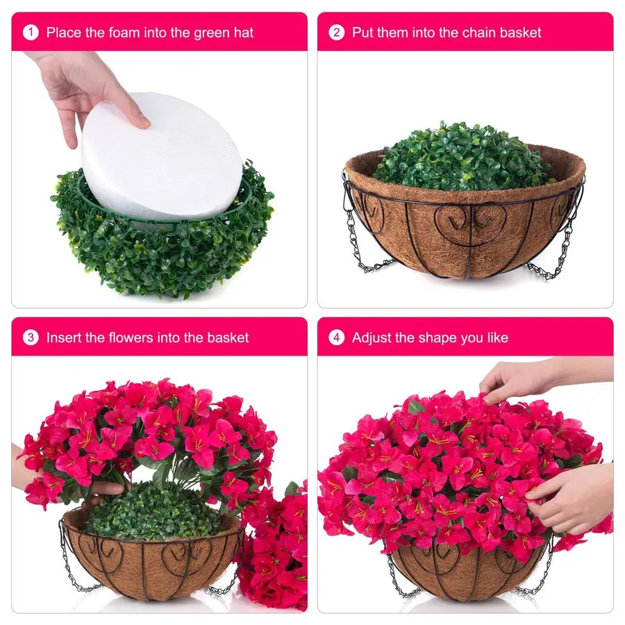 

Fake Hanging Flowers Plants Basket for Outdoors Spring Summer Decoration, Faux Silk Bougainvillea Flowers in Planter UV Resistan