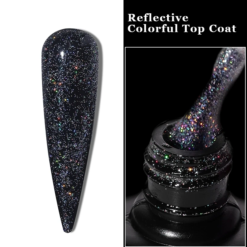 MSHARE 100g Reflective Glitter Top Coat Gel Semi Permanent Uv Nail Polish Holographic Glitter Sparkling No Wipe Soak Off