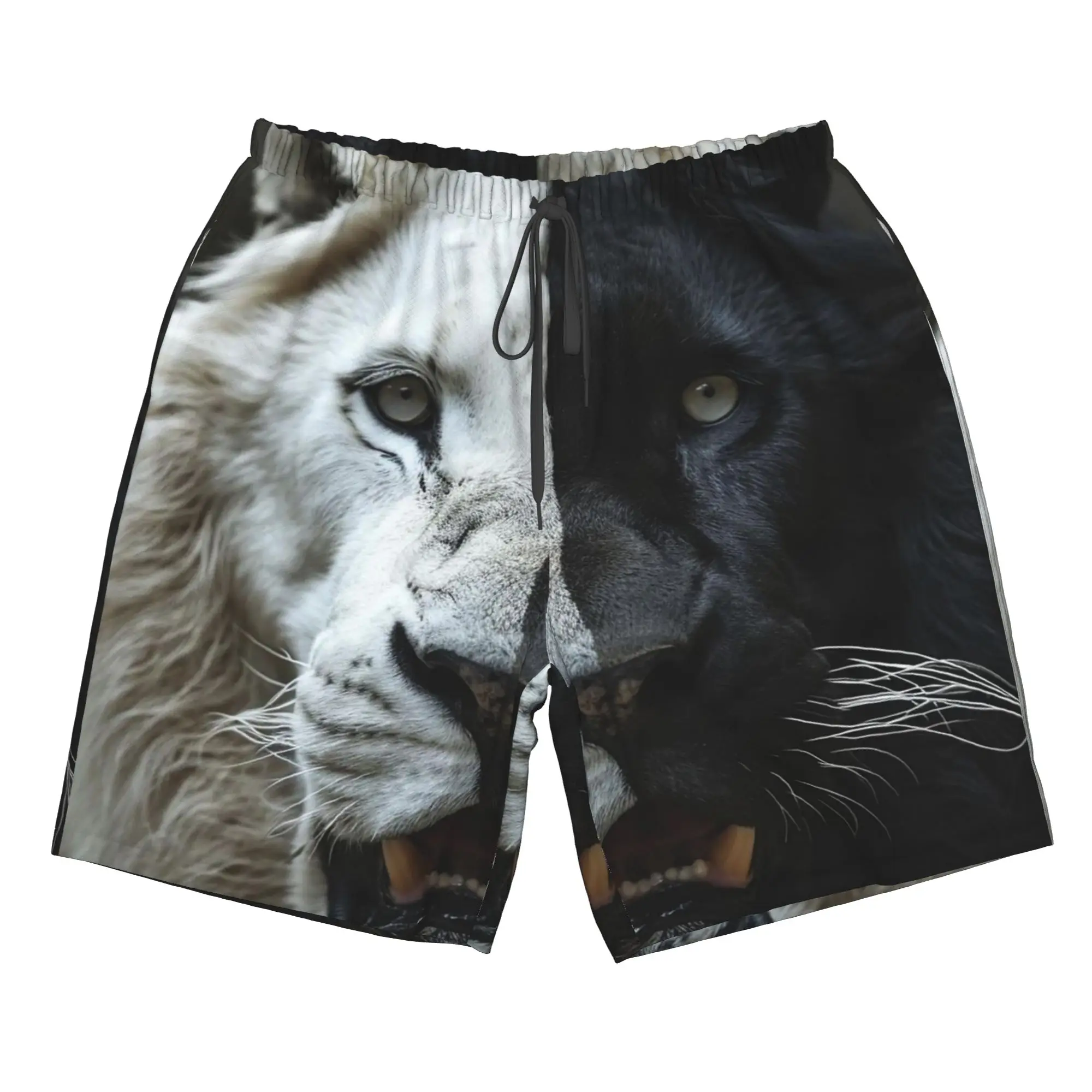 Yinyang Black White Lion Pattern Trunks Beach Board Shorts Casual Quick Dry Swimming Summer Men Pants