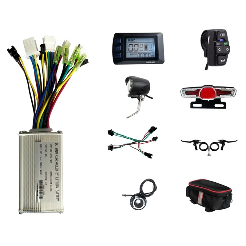 36V 48V 250W 350W E-Bike 17A Sine Wave Brushless Controller With KT M3 Display E-Bike Light Kit