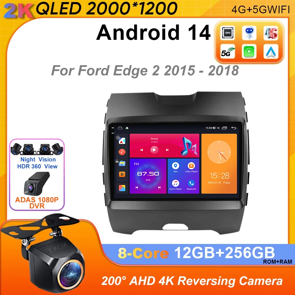

Android 14 Wireless Carplay 2 Din Car Radio for Ford Edge 2 2015 - 2018 Multimedia Android Auto GPS BT Video Autoradio Player