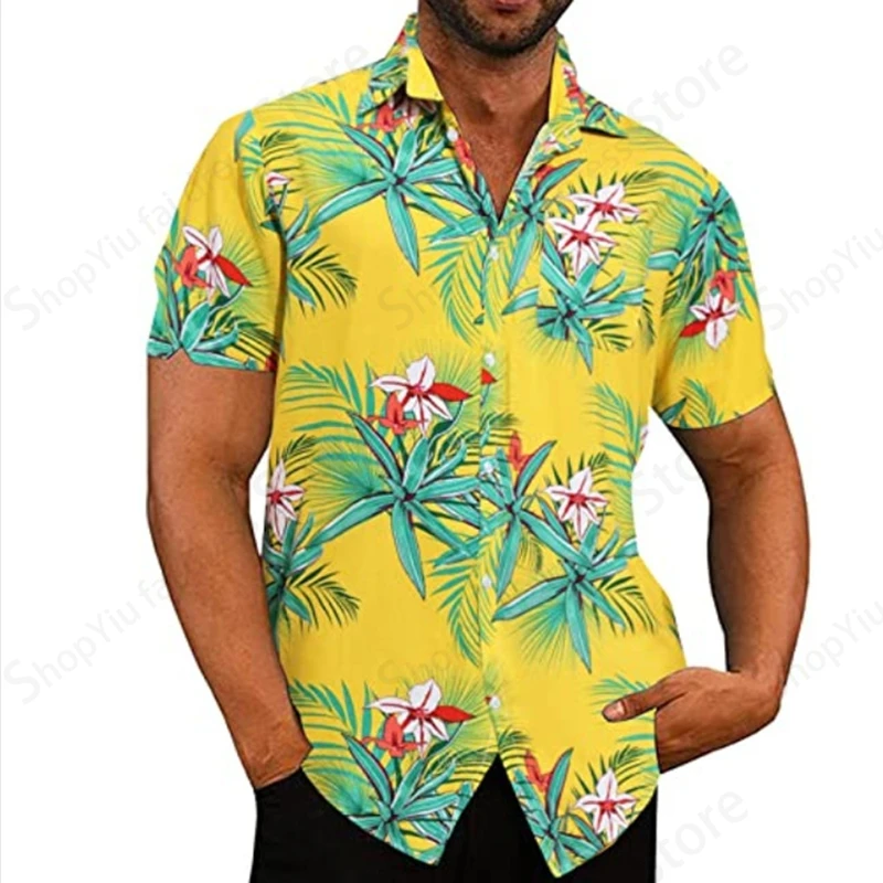 Oversized Hawaii Shirt Men Women Fashion Casual Beach Shirts Flower blouse Social Punk Turn Down Camisas Red Mens Clothing