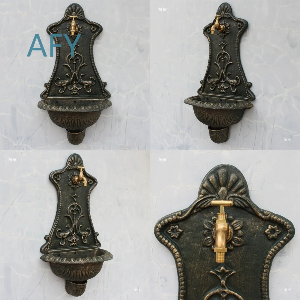 Vintage European Style Cast Iron Wall Mounted Wash Basin for Outdoor Courtyard Indoor Decorative Sink Bathroom Fixture Home