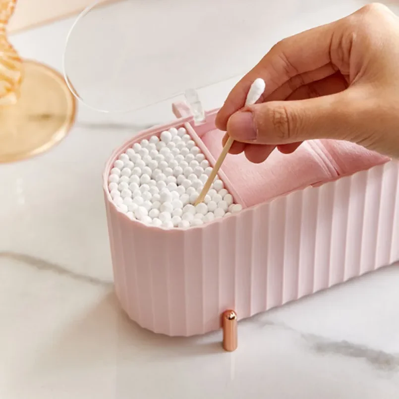 Cotton Swab Organizer Holder Cotton Pad Storage Box Transparent Remover Paper Makeup Box With Lid Dustproof Desktop Makeup