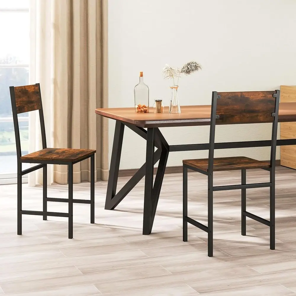 Dining Chairs Set of 2, Industrial Kitchen Chairs with Metal Legs, Slanted Back, Rustic Wood Grain, Arm Side Chairs or Dining Ro