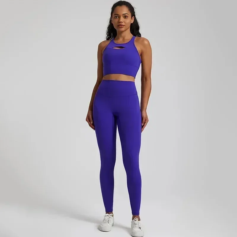 Lemon-Conjunto de Yoga para mujer, mallas de manga corta, Top recortado en la espalda, traje de 2 piezas, entrenamiento integral, Jog, cuello redondo