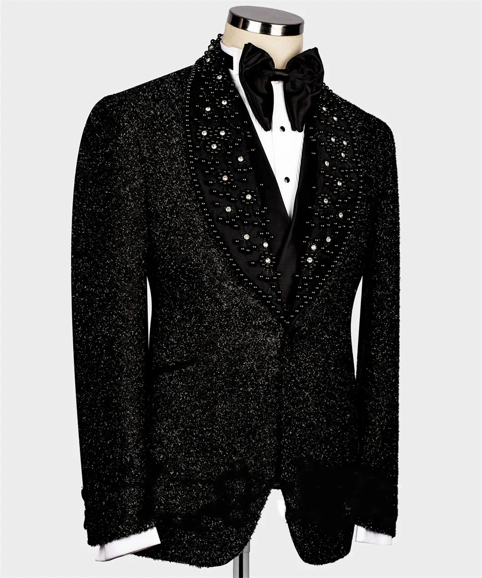 Glitter Crystal Wedding Party Suits For Men 2024 Shawl Lapel Casual Chic Tuxedo Blazer Prom 2Piece Jacket Pants Costume Homme