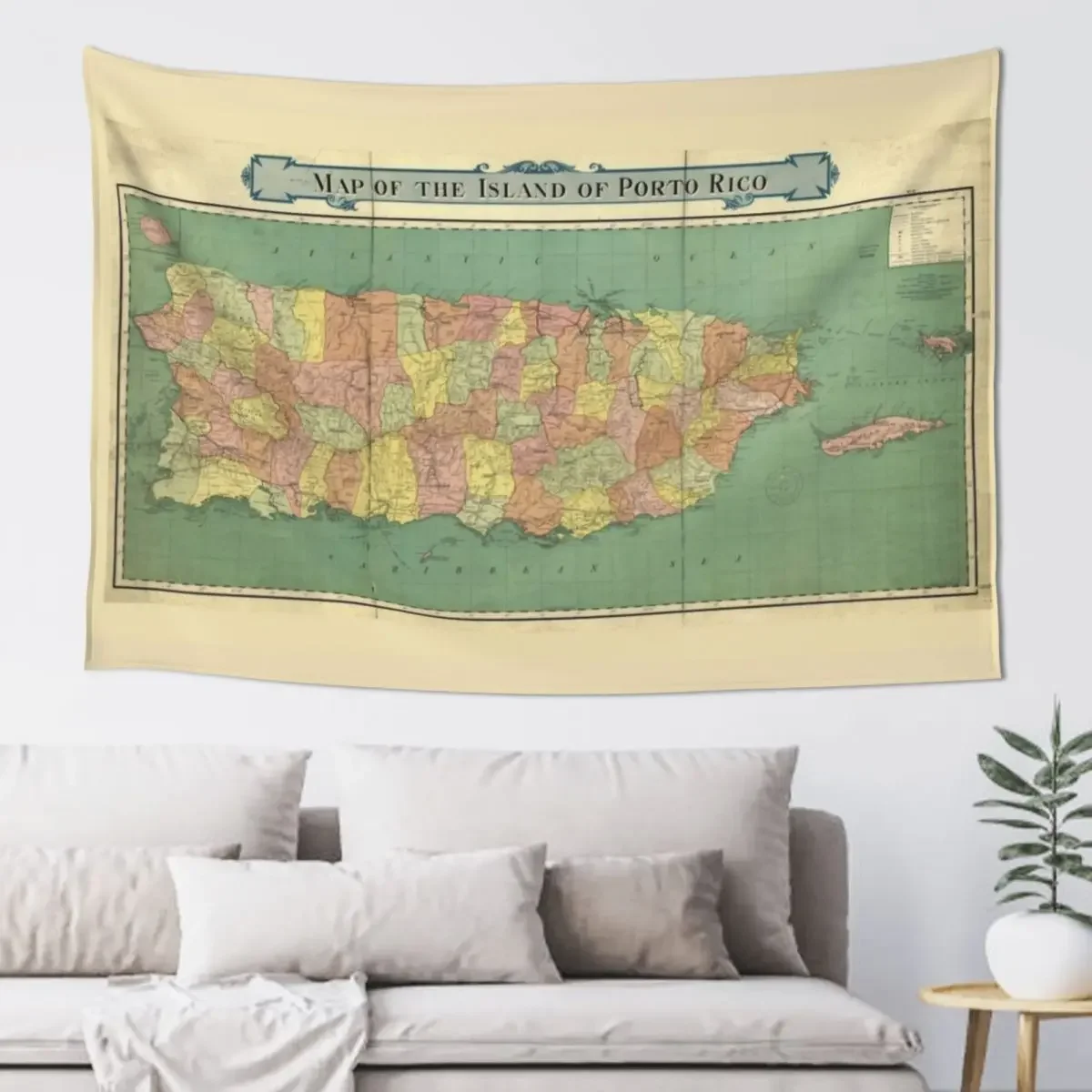 

Map of Puerto Rico (Porto Rico) circa 1915 Tapestry Home Decorators Anime Decor Custom Tapestry