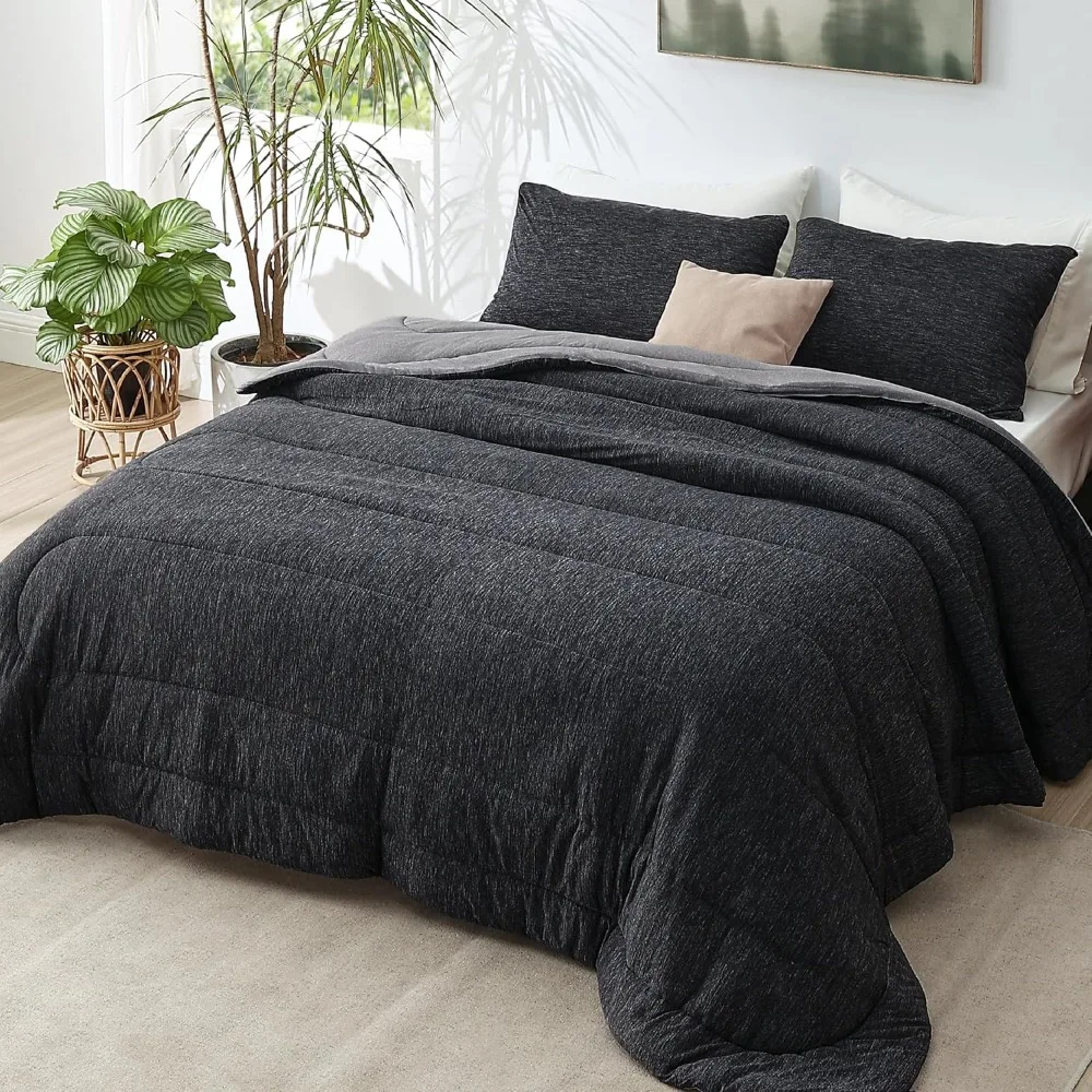 

King Comforter Set - Cooling and Warm Bed Set, Charcoal Black Reversible Bedding for All Season, 3 Pieces, 1 King Size Comforter