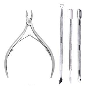 Profissional Aço Inoxidável Cortador de Unhas, Scissor Nippers, Muti Função, cutícula Pusher, removedor, Manicure Cuidados Kits, 4 Pcs por Conjunto 8 principais vendas removedor de cuticula - №2