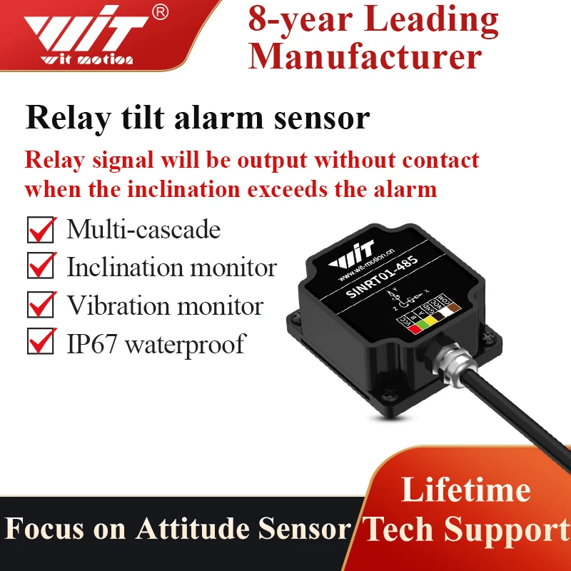 

WitMotion SINRT01 Dual-axis High Precision ( 0.05° ) Relay-Output-Type Tilt Switch, Anti- Vibration Tilt Angle Alarm Sensor