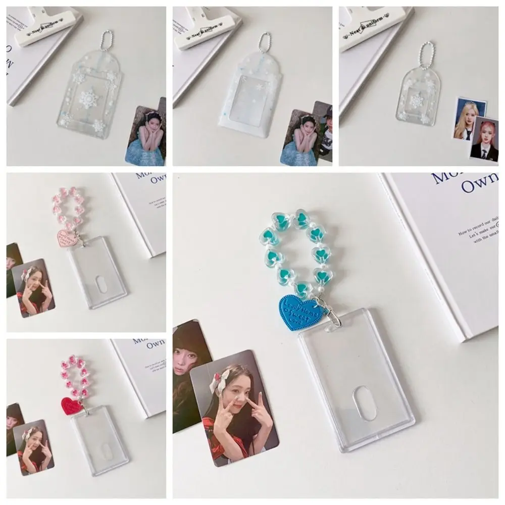 

Acrylic PVC Card Cover Photocard Holder Love Heart Pendant Snowflake Idol Card Display Protector Hanging Decoration Korean Style