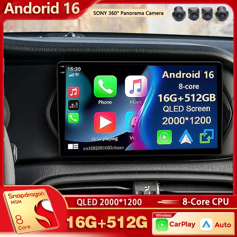 Android 16 For Fiat Tipo Egea Dodge Neon 2015-2018 2K QLED Android Car Radio Multimedia Video Player BT Stereo CarPlay Head Unit