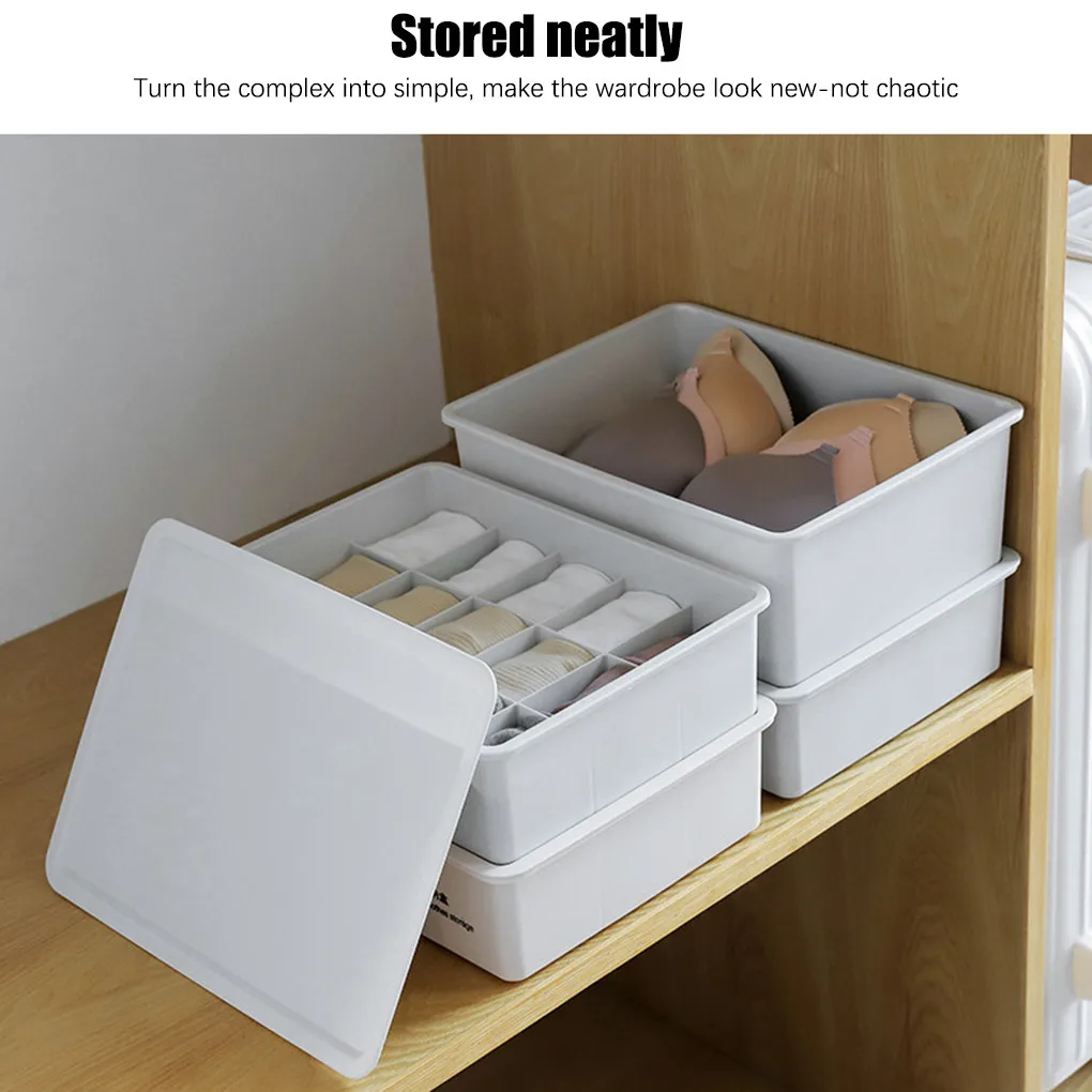 Underwear Storage Box Plastic Socks Drawer Grids Bra Organizer for Home Dormitory, 15 Grids, Beige