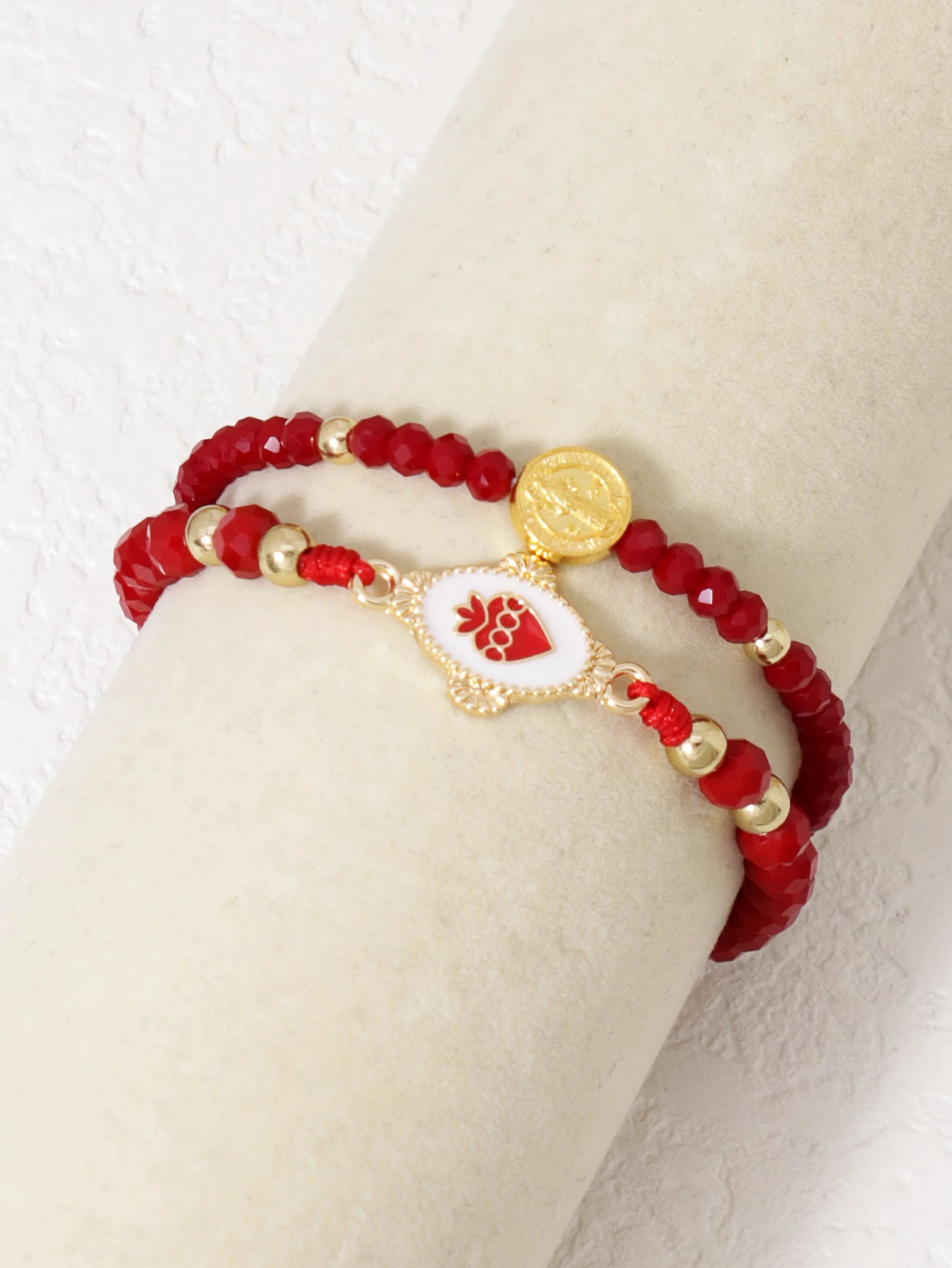 2 قطع سحر الأحمر الاصطناعي كريستال الخرز لطيف الفراولة الصليب كريستال قلادة المرأة سوار مجموعة تاريخ المجوهرات اليومية #2