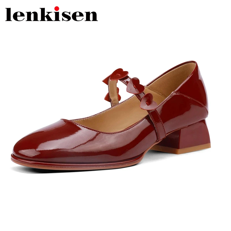 

Lenkisen New Genuine Leather Round Toe Med Heel Mary Janes Beauty Lady Dating Sweet Solid Shallow Handmade Brand Women Pumps L22