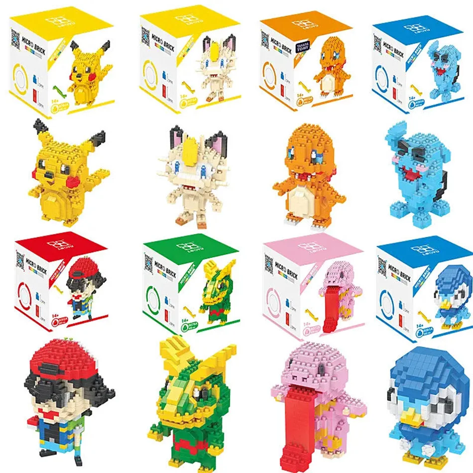 Super Styles Pokemon Blocks Small Cartoon Mini Building Block Pikachu Charizard Eevee Mewtwo Anime Assemble Action Model Dolls T