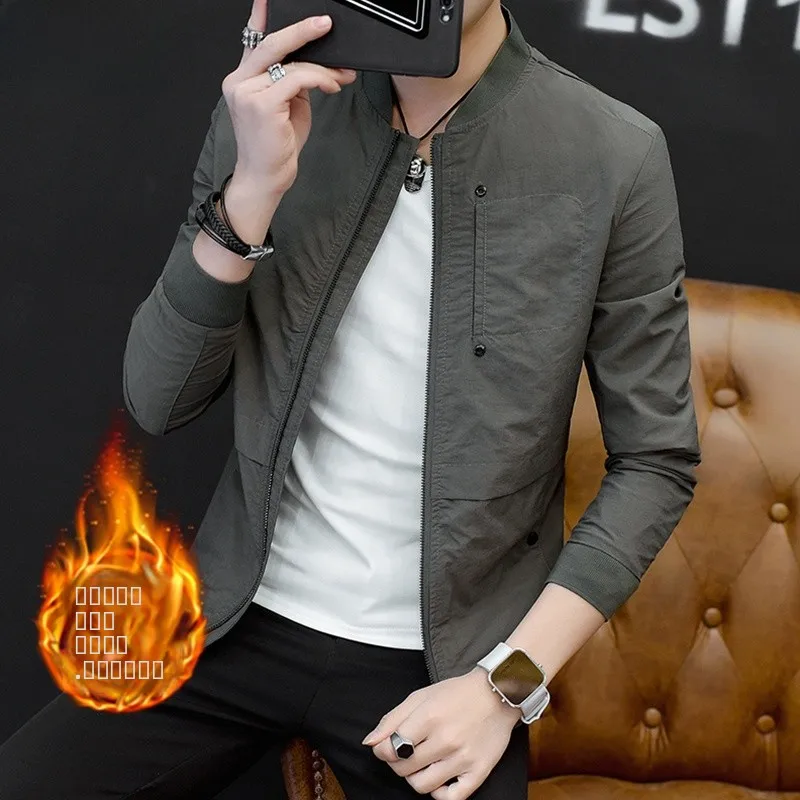 

Мужская повседневная куртка с воротником-стойкой, новинка 2023 года, модная весенне-осенняя, в корейском стиле, удлиненная, приталенная, из полиэфирного волокна