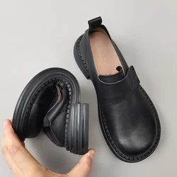Genuine Leather Wide Toe Women's Loafers Shoes British Oxford Fat Feet Original Cowhide Soft Soled 2024 Spring Single Shoes