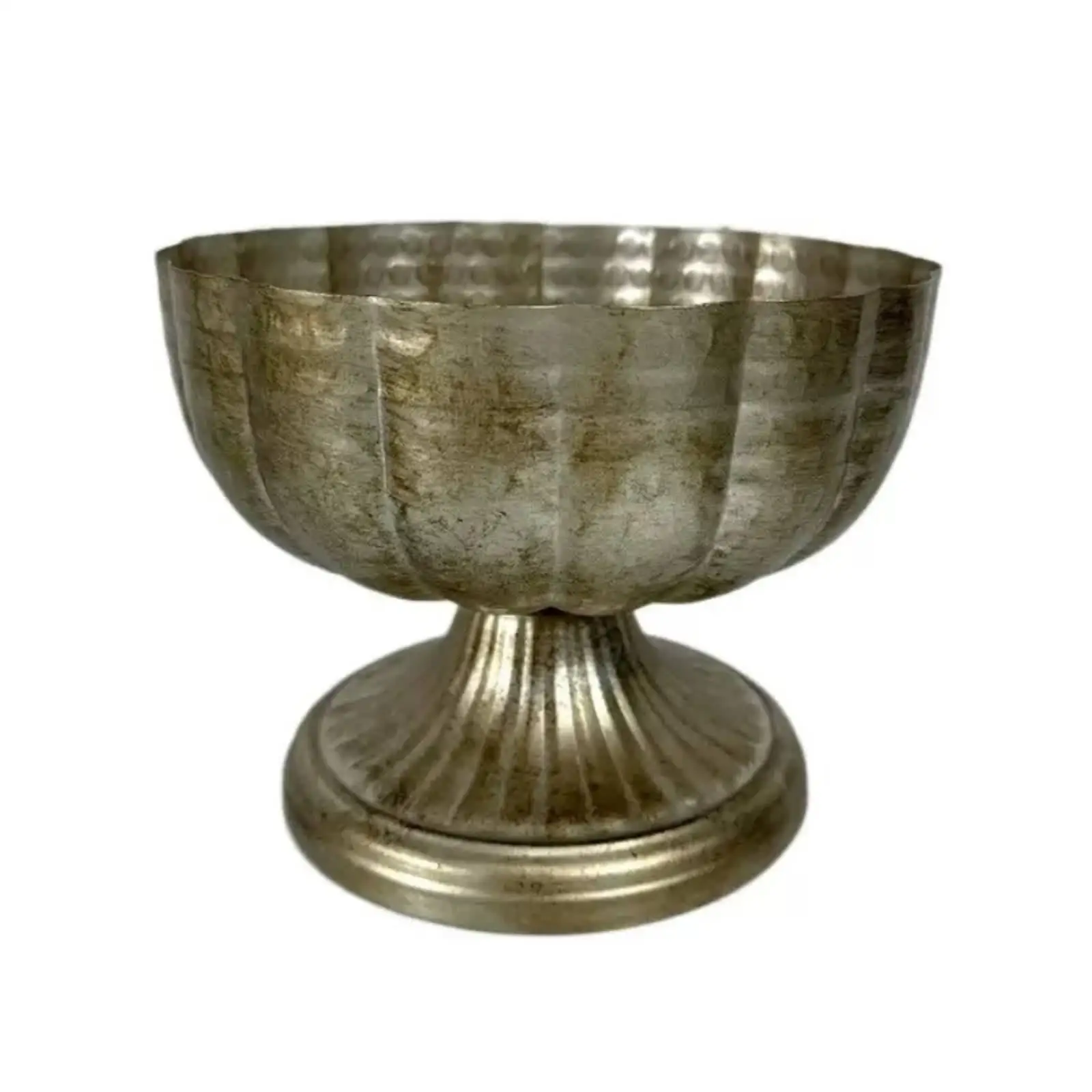 Metal Vase with Pedestal Hammered Pedestal Vase Broad-Mouthed Floral Bowl for Decorators, Event Planners, Table Centerpiece,