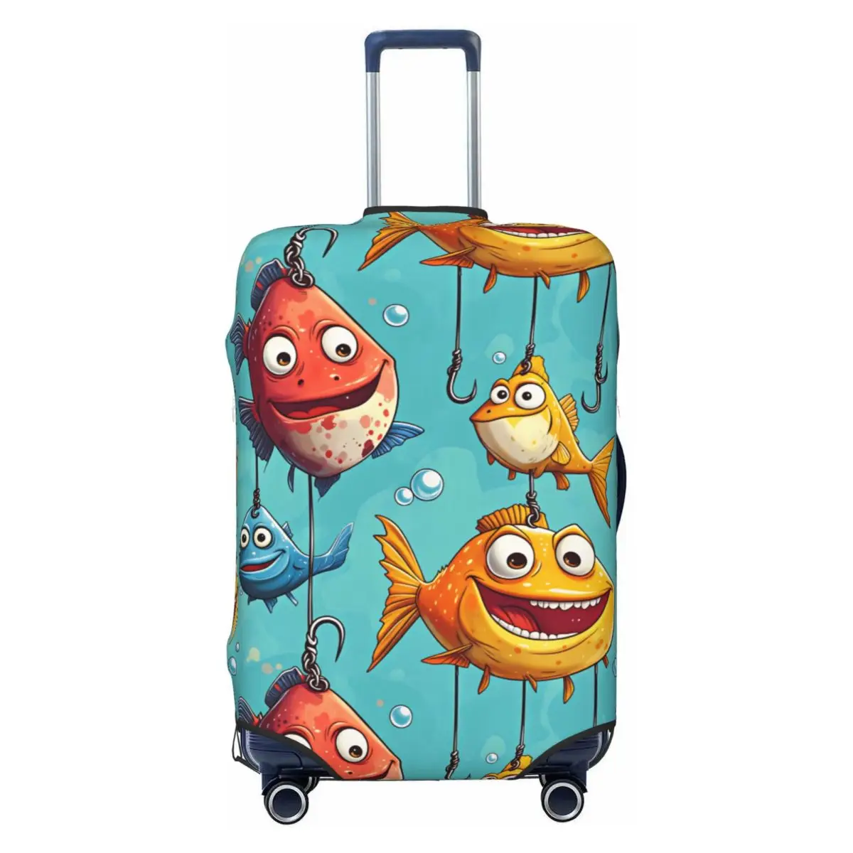 Spotted Grinning Hooked Multicolor Cartoon Fish Nautical Luggage Cover Travel Suitcase Protective Covers Suit For 18-32 inch