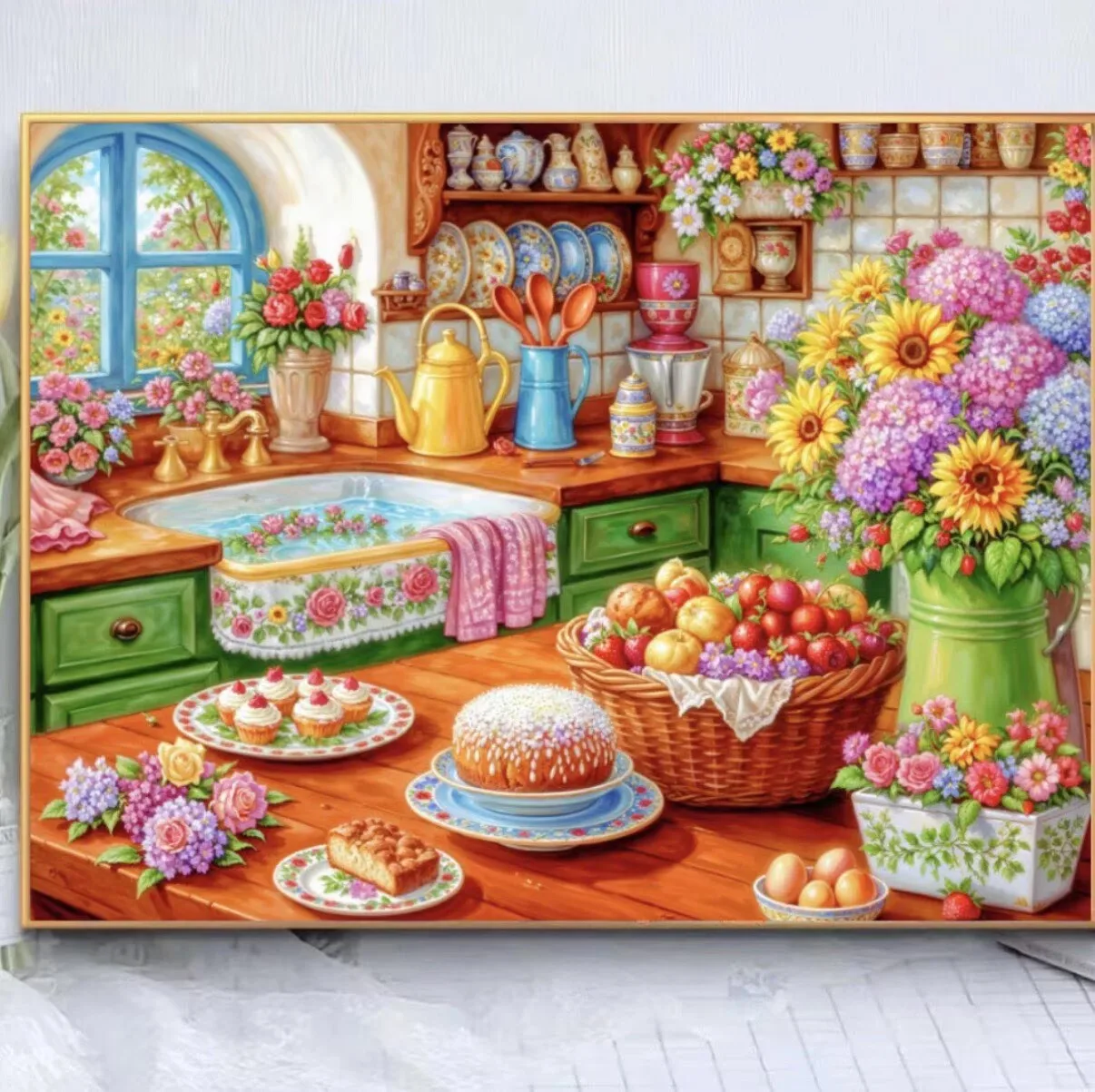 

Набор для вышивания крестиком 9ct 100x80см с принтом, для кухни, DIY, рукоделие, с иглами и нитками, 61 цвет