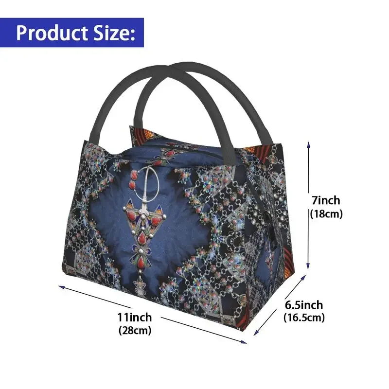 Kabyle Jewelery Thermal Insulated Lunch Bag Women Amazigh Algeria Dress Resuable Lunch Container Travel Storage Meal Food Box