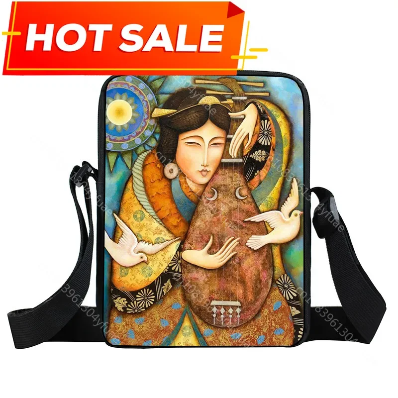 Sac à bandoulière animal mignon pour femme, peinture à l'huile, sac à main initié au yoga, ailes d'angle, sac de messager, porte-clés, porte-téléphone, sac de livre