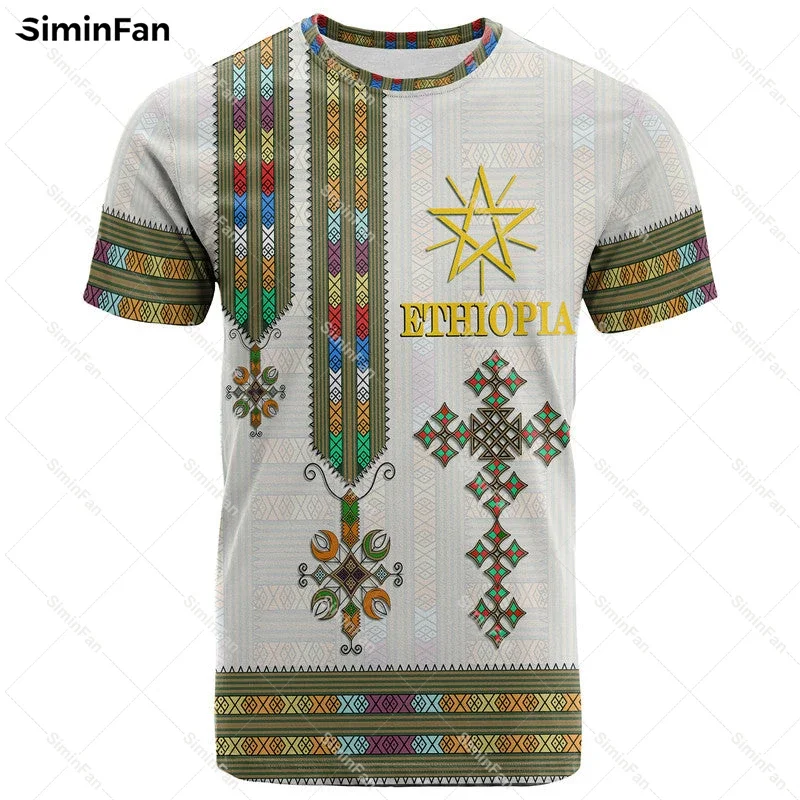 Ethiopian Tibeb Pattern Style 3D Printed T-Shirt Men Tshirts Summer Round Neck Tee Female Casual Top Unisex Shirts Streetwear