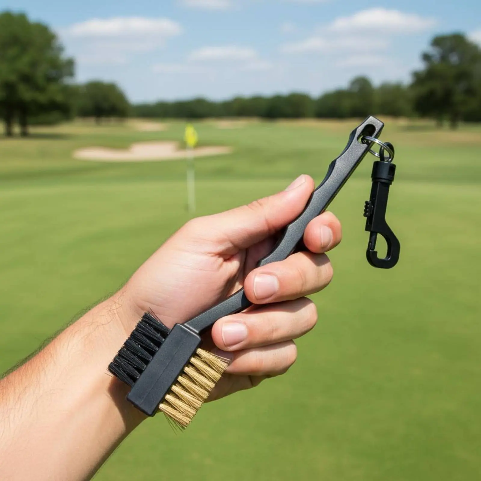 Double-Sided Golf Club Brush Sturdy and Long-Lasting Long Handle Golf Brush Sports Accessory Portable Clip Easy to Attach view 2