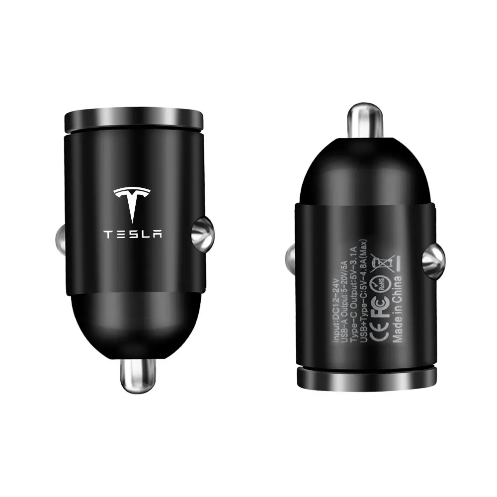 

1pc Car Charger Fast Charging Type C Adapter USB Car Phone Charger Valve Cap Accessories For Tesla Model Y 3 S Roadster Bonina