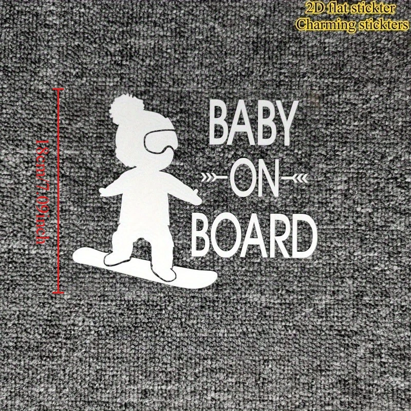 Cute Skiing Boy Baby on Board Reflective Car Sticker Waterproof Vinyl Decal for Golf Corolla Window Trunk Bumper - view 2