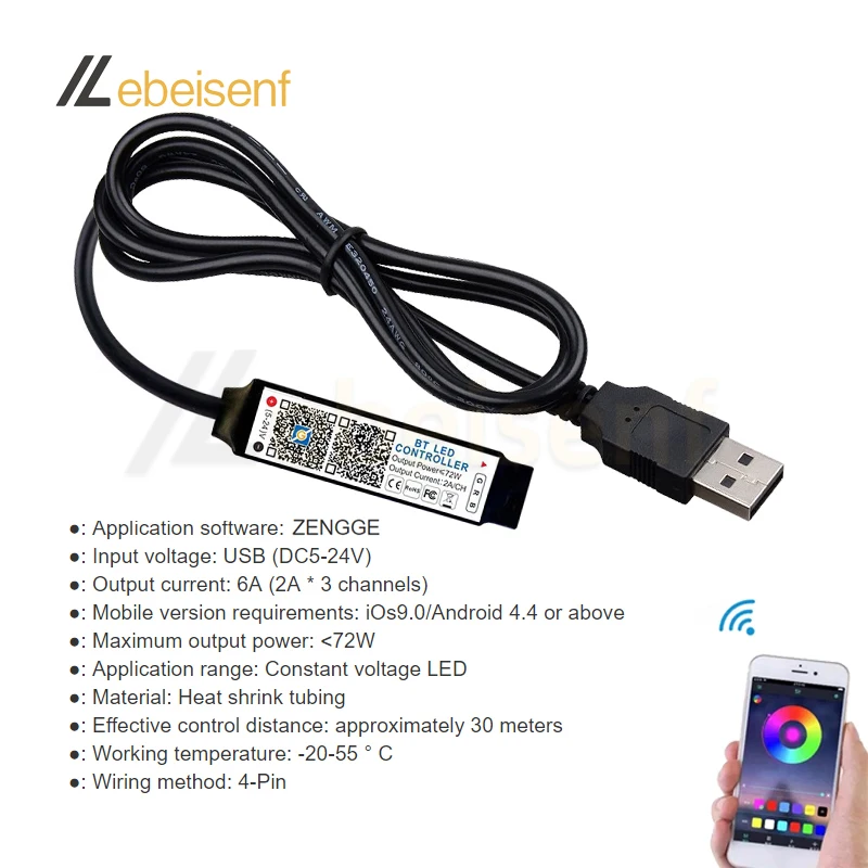 Controller LED Mini RGB abilitato Bluetooth per la sincronizzazione della musica e il controllo dell\'app intelligente delle luci a nastro