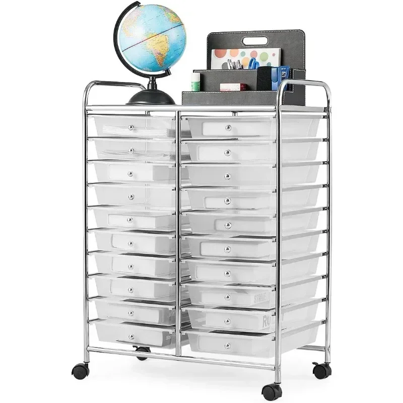 Storage Drawer Carts, 20-Drawer Organizer, Utility Cart on Wheels, Semi-Transparent Multipurpose Cart for Home Office School Sup
