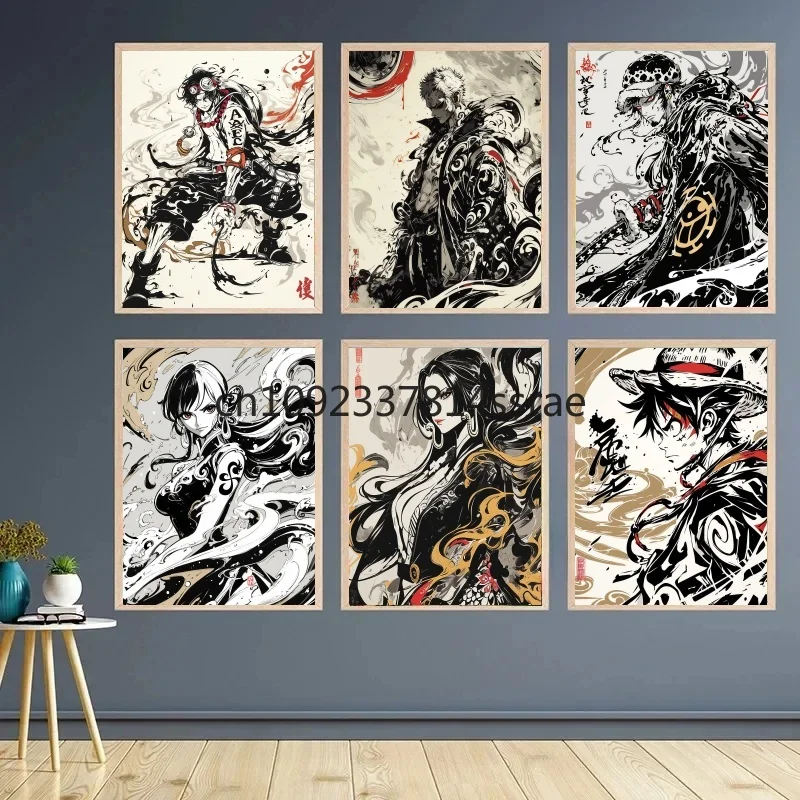 

Classic Anime One Piece Luffy Zoro Ink Colours HD Print Poster Canvas Painting Bar Home Aesthetic Art Wall Decoration Gifts
