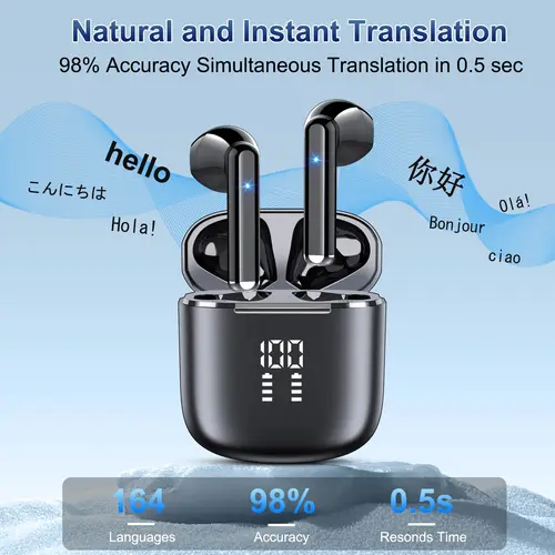 Imagen 1 del producto MD058 Auriculares con traducción en tiempo real, 164 idiomas, latencia inferior de 0,5 s, cancelación de ruido AI, batería de 25 horas, resistente al agua IPX7.